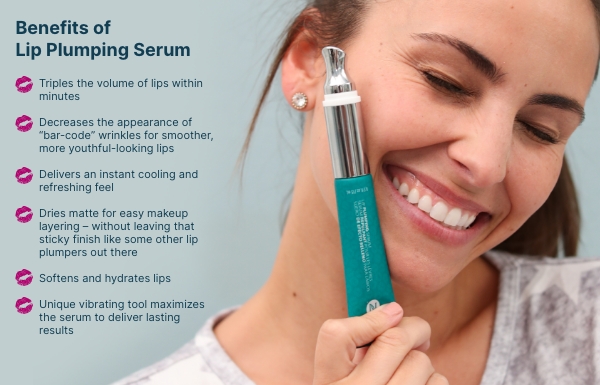 Infographic of the benefits of using the Lip Plumping Serum.